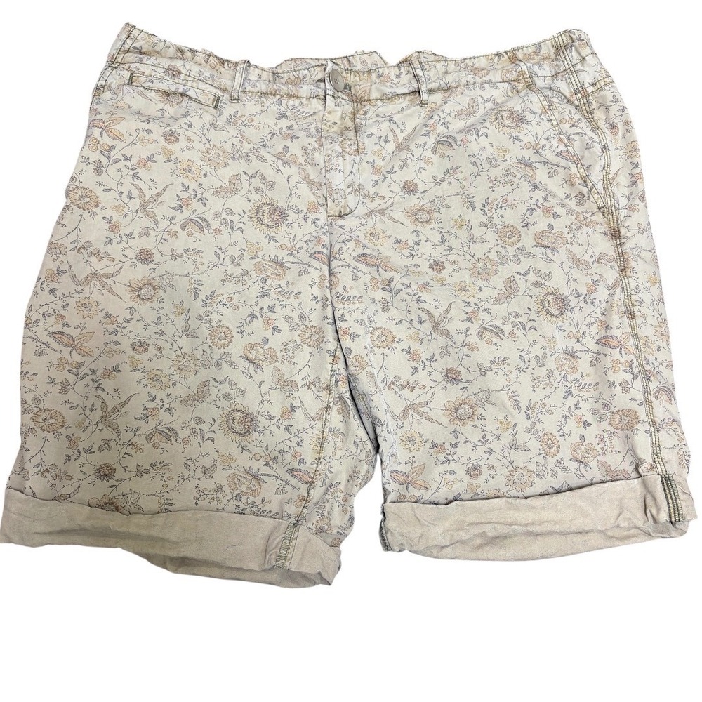 Gap Floral Chino Shorts Womens 14 Tan Preloved Cuffed Cotton Twill 03/10